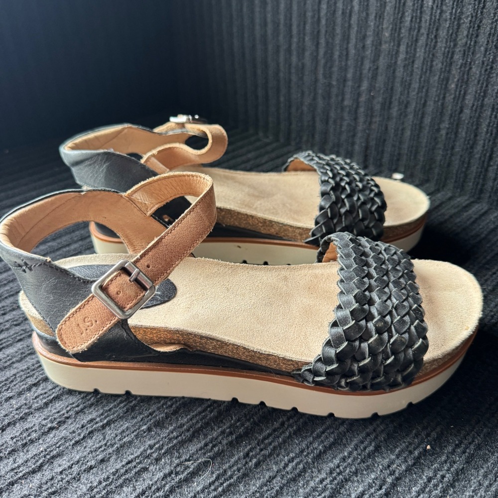 Josef Seibel Tonga 23 Black Leather Woven Platform Sandals 40 9.5